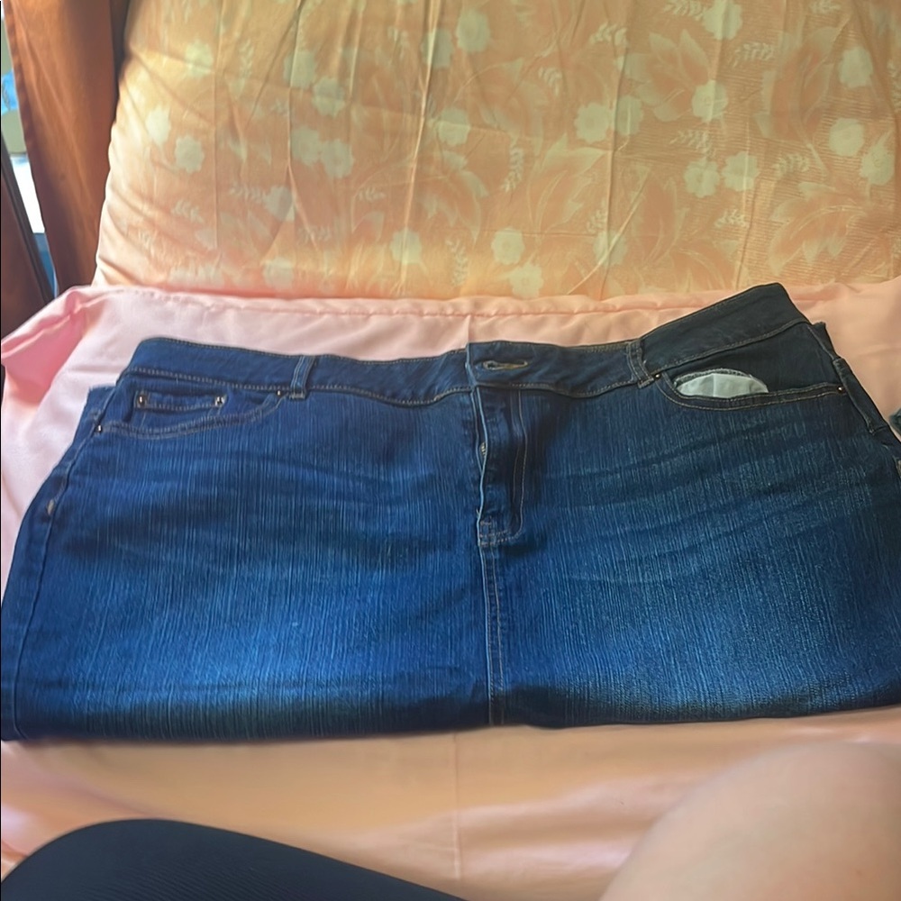 Straight Leg Blue Denim Skirt with Faded Wash